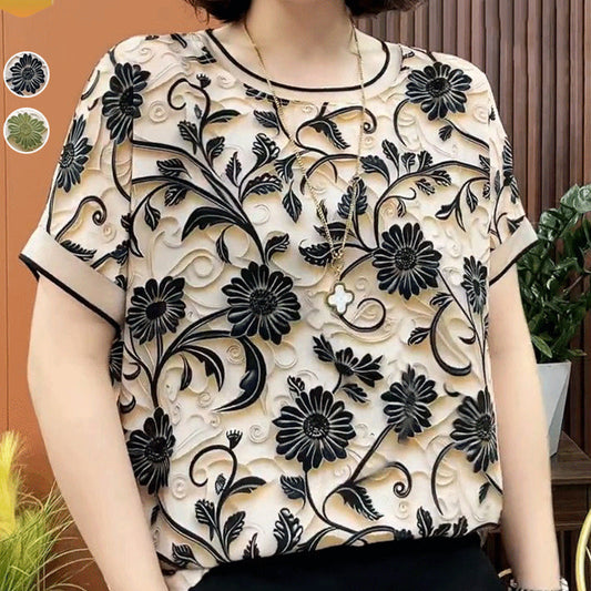 🎁 Hot Sale 49% OFF 🔥Elegant 3D Floral Round Neck Short Sleeve Top