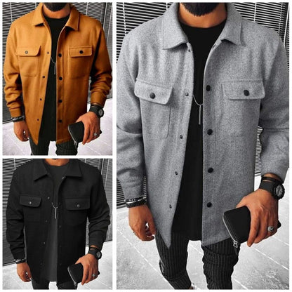 Men's Solid Button Front Pocket Jacket Coats
