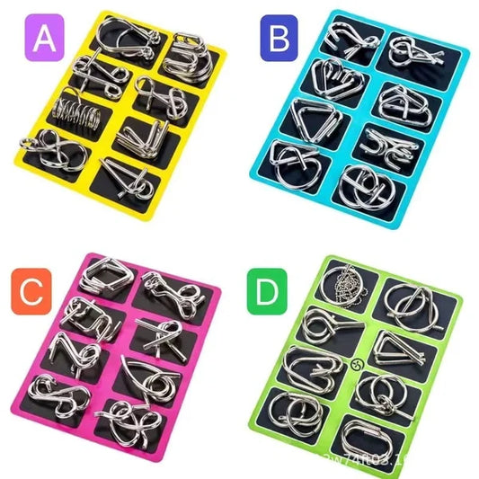 🔥Last Day Promotion 49% OFF🧠🔠Metal Puzzle Ring Set (8-Piece) Blue Edition Brain Teaser Game