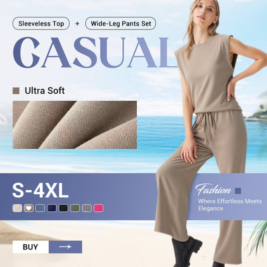 ✨2025 New Women's Casual Sleeveless Top & Wide-Leg Pants Set