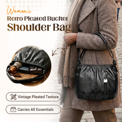 🔥Casual Pleated Bucket Soft Leather Handbag Shoulder Bag