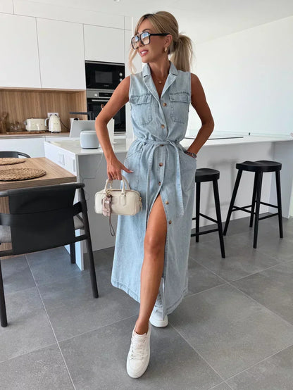 💝2025 NEW SALES 49% OFF💥Solid Button Pocket Denim Dress