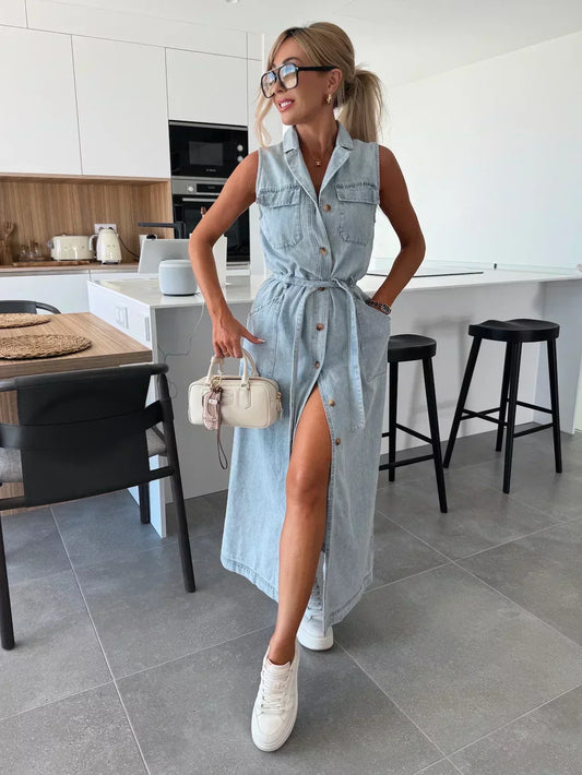 💝2025 NEW SALES 49% OFF💥Solid Button Pocket Denim Dress