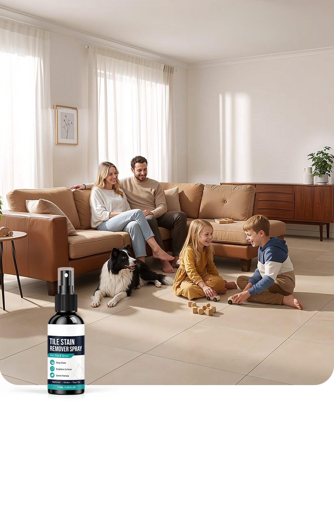 Everyday home cleaning with tile stain remover spray