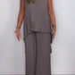 🔥Laney Pleated Short Sleeve Irregular Midi Top and Elastic Waist Wide Leg Pants Set