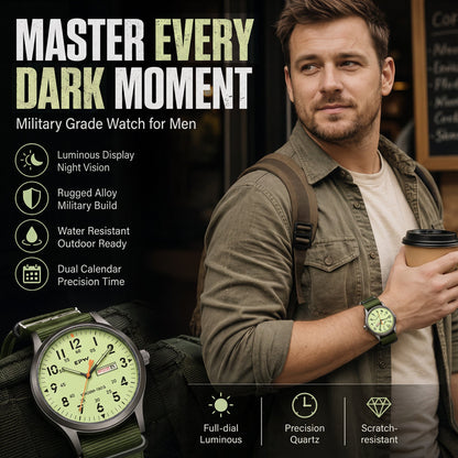⌚50% OFF NOW ! 🪖Military Grade Men’s Quartz Watch, Full-Dial Luminous Waterproof Outdoor Wrist Watch with Dual Calendar