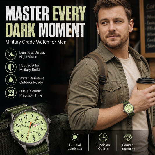 ⌚50% OFF NOW ! 🪖Military Grade Men’s Quartz Watch, Full-Dial Luminous Waterproof Outdoor Wrist Watch with Dual Calendar