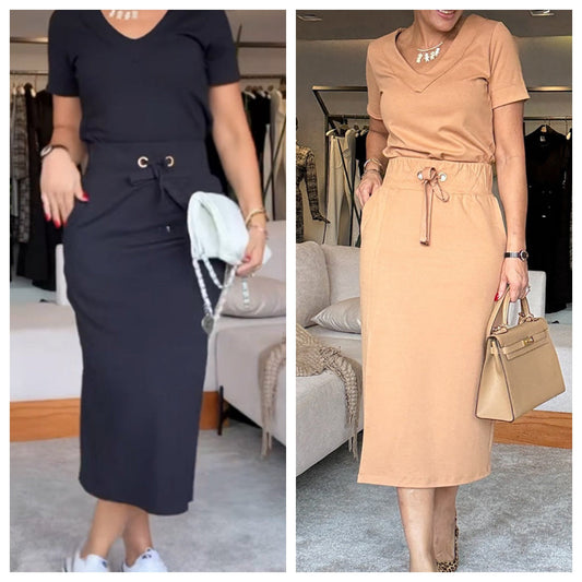 💞Women's V-Neck Top and Skirt Set💃