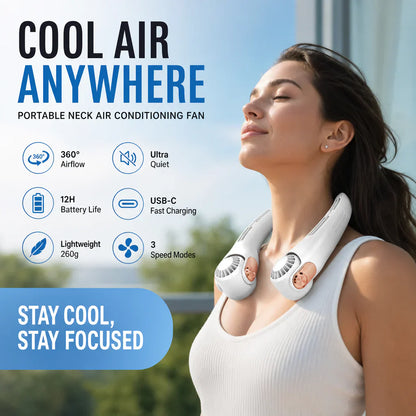 🥳2026 HOT SALE❄️ 50% OFF!🌡️🍃 Neck Air Conditioner Fan – Ultra‑quiet, 360° rotating, 3 speeds. Hands‑free cooling, long battery. Summer essential! 😎🌬️