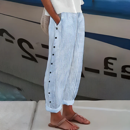 ☀️Spring Hot Sale 50% OFF!!🌿🌸Fashion Loose Blue Striped Pants – Practical Side Pockets & Slimming