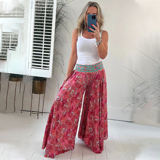 🎉2025 New Products Hot Sale✨Ethnic Paisley Print Elastic Patchwork-Waist Lightweight Pants