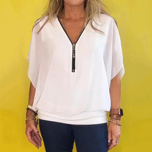 🎉Hot Sale 49% OFF🎉 Women's Chiffon Zip-up Neck Casual Top