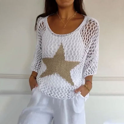 🔥Last Day Promotion 49% OFF🔥💝Women's Fashion Round Neck Crochet Knit Fishnet Top