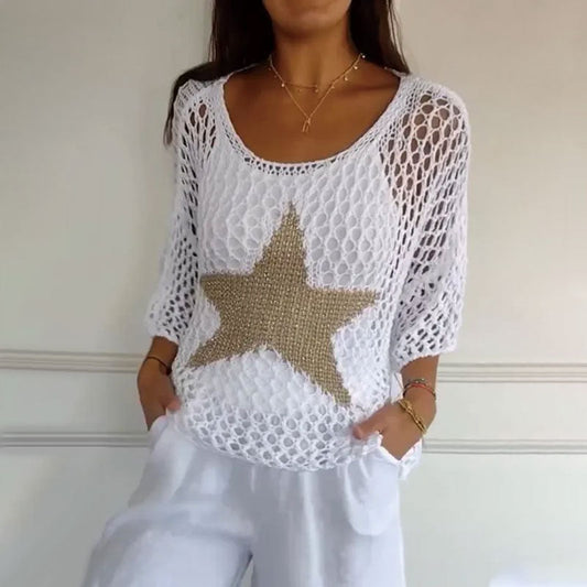 🔥Last Day Promotion 49% OFF🔥💝Women's Fashion Round Neck Crochet Knit Fishnet Top
