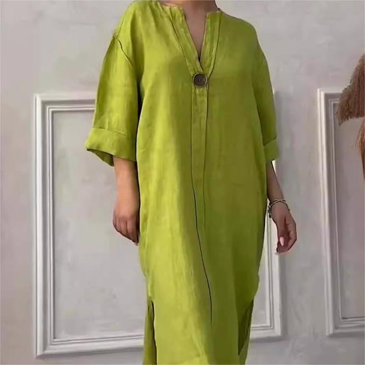 🎉2025 New Products Hot Sale✨Casual Breathable 3/4 Sleeves V-Neck Dress