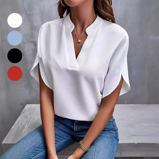 🏖️Summer Hot Sale 49% OFF🌼Women's V-neck solid color short sleeve top