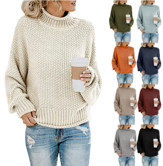 Early Christmas - Big Price Reductions- Loose Solid Color Large Size Turtleneck Sweater