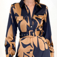 🎁Limited Sale 49% OFF💕Women’s Lapel Long-Sleeve Print Dress with Belt💃