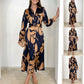 🎁Limited Sale 49% OFF💕Women’s Lapel Long-Sleeve Print Dress with Belt💃