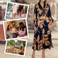 🎁Limited Sale 49% OFF💕Women’s Lapel Long-Sleeve Print Dress with Belt💃