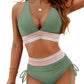 🔥Last Day Special Price £13.99!!💥-👙High Waisted Tummy Control Color Block Bikini Sets