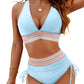 🔥Last Day Special Price £13.99!!💥-👙High Waisted Tummy Control Color Block Bikini Sets