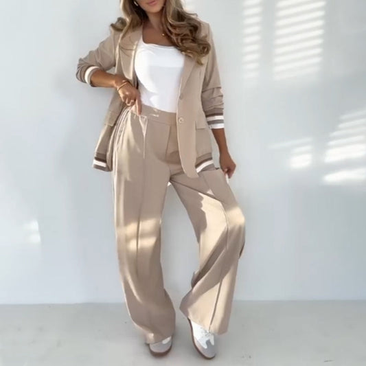 💖 Women's casual beige two-piece set, comfortable and stylish