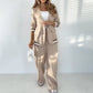 💖 Women's casual beige two-piece set, comfortable and stylish