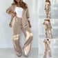 💖 Women's casual beige two-piece set, comfortable and stylish