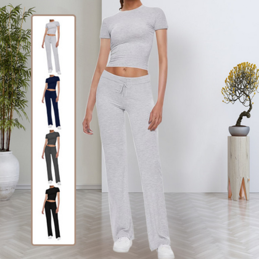 🎉2025 New Products Hot Sale✨Women's Casual Solid Color T-Shirt & Straight Leg Pants Set