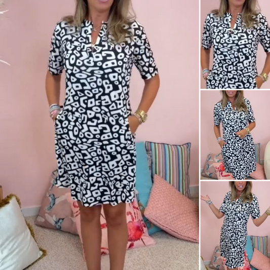 💖Limited Sale 49% OFF💖Women's Casual Short Sleeve V-Neck Printed Dress