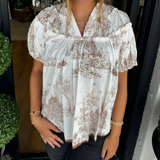 Women’s Printed V-Neck Blouse