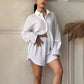 🏖️Summer Hot Sale 49% OFF🌼Women's Lapel Long Sleeve Shirt & High-Waisted Shorts 2-PCS Set