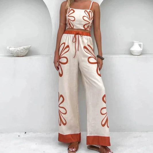 🌸Spring Specials💐Printed Sleeveless Top & Wide-Leg Pants Set