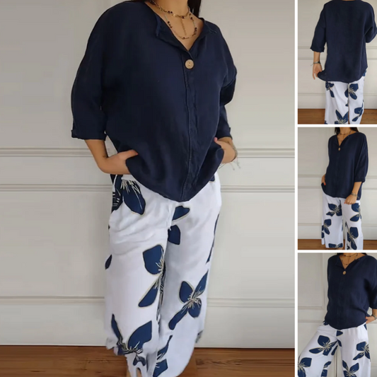 🌸Seasonal dress 49% OFF🌸Women's Crew Neck Tops ＆ Printed Trousers Set🎁