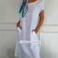 🏖️Summer Hot Sale 49% OFF🌼Women's Round Neck Short Sleeve Cotton Linen Dress
