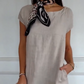 🏖️Summer Hot Sale 49% OFF🌼Women's Round Neck Short Sleeve Cotton Linen Dress