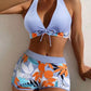 🎁 Hot Sale 49% OFF 🔥Leaf Print Halter V-Neck Two-Piece Swimsuit