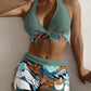 🎁 Hot Sale 49% OFF 🔥Leaf Print Halter V-Neck Two-Piece Swimsuit