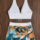 🎁 Hot Sale 49% OFF 🔥Leaf Print Halter V-Neck Two-Piece Swimsuit