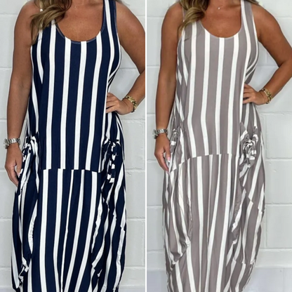 💕Limited Sale 49% OFF💕👗Stripe Oversized Tie-Front Pocket Dress