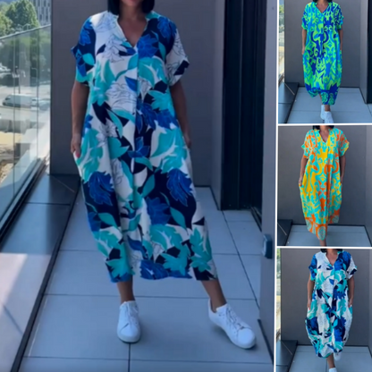 🏖️Summer Hot Sale 49% OFF🌼 Women's Printed V - Neck Casual Elegant Dress