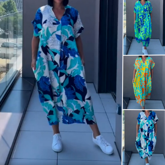 🏖️Summer Hot Sale 49% OFF🌼 Women's Printed V - Neck Casual Elegant Dress