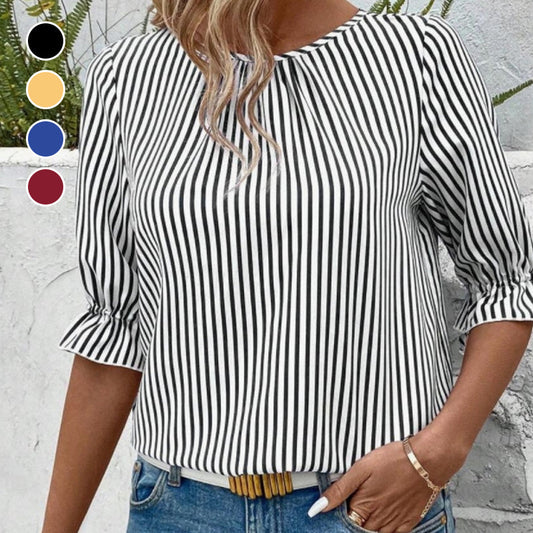 🎉2025 New Products Hot Sale✨Chic Striped Top with Back Button Accents