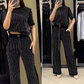 🎉2025 New Products Hot Sale✨Women's Sparkling Rhinestone Striped Knit Two-Piece Set