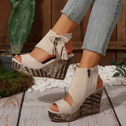 🌸Summer Hot Sale 49%OFF🌸Women's Tassel Open Toe Platform Wedge Sandals