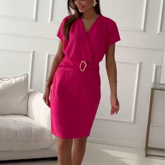🌈Summer Products-❤️V-Neck Short Sleeve Short Dress with Cinched Waist