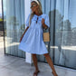 💕What should I wear tomorrow?💕Women’s Trendy Solid Color Bow Tie Front Puff Sleeve Dress