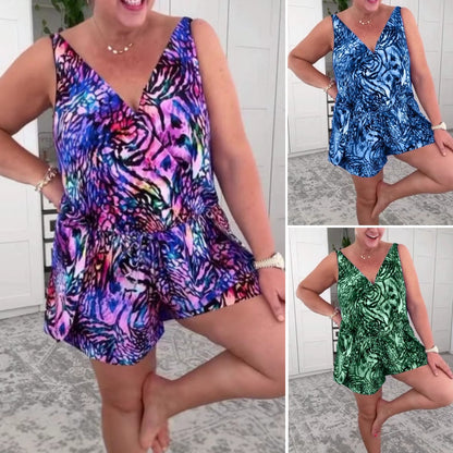 🌸Summer Hot Sale 49%OFF🌸Sleeveless V-Neck Printed Swimsuit 😍Free Black Underwear