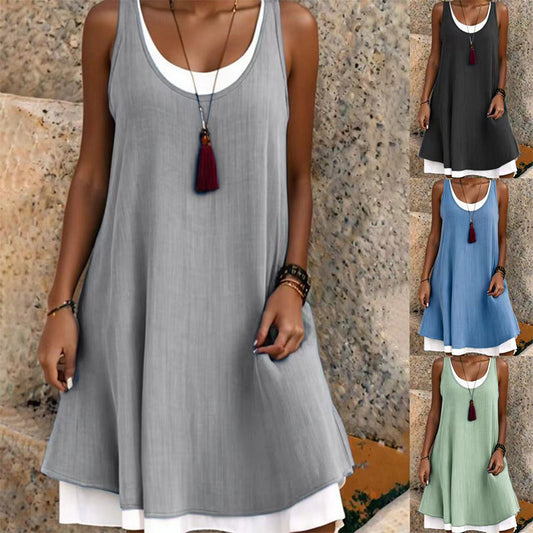 🌸Summer Hot Sale 49%OFF🌸 Women's Casual Loose Sleeveless Fake Two Piece Tank Dress
